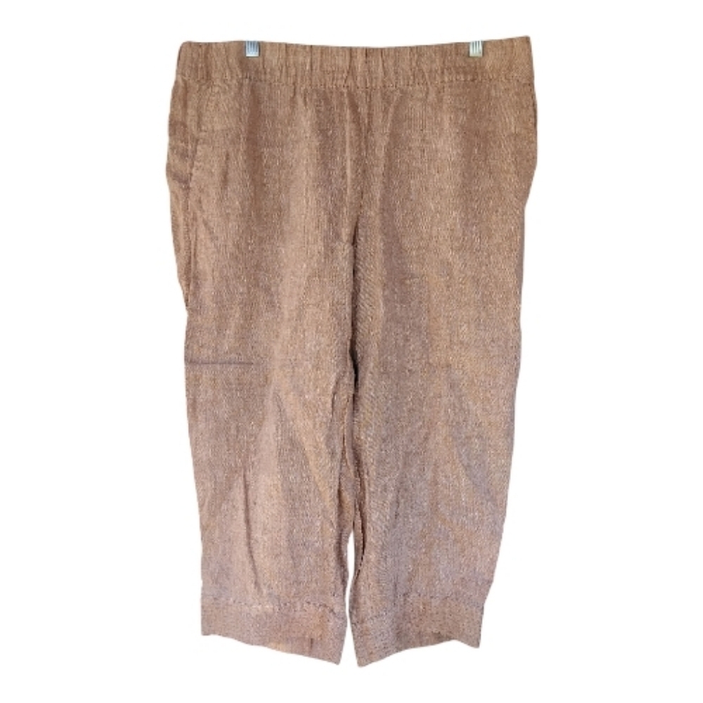 J. Jill Pure Jill 100% Linen Brown Cropped Leg Elastic Waist Pull Pants Large P
